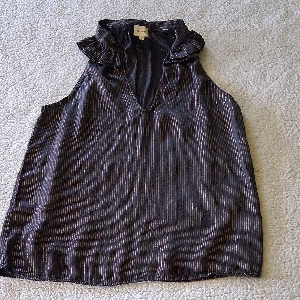 Ella Moss Metallic Black Ruffle Silk Blend Blouse Small